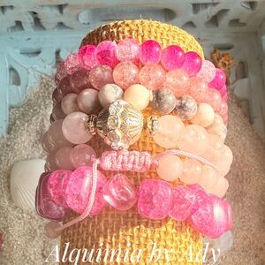 SPECIAL EDITION. RARE Pink Multi QUARTZ Beaded Bracelet Set